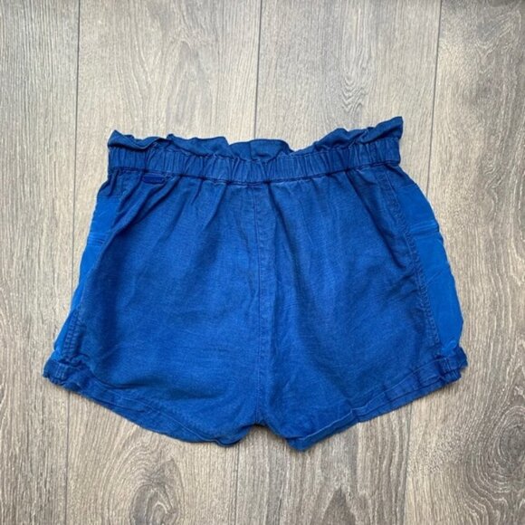 Aritzia Wilfred Shorts Crepe Paperbag Ruched Elastic Waist Linen Cobalt Blue - Picture 12 of 15